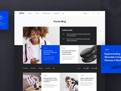 Eleks Website articles blog blue branding clean company consulting contact us design development enterprise grid minimal office software strategy ui ux web white