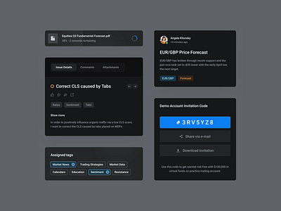 Trading Platform Components 1.5 (Dark Theme) cards clean component components dark design system desktop elements interface minimal mobile modal responsive saas tabs tags task ui ui kit web