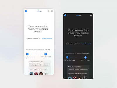 Forby - Mobile Designs design frontend glassmorphism landingpage loginpage mobile responsive ui uiux votingapp