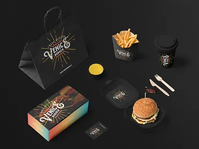 Venice Burger brand branding burger design fastfood food icon illustration logo mark packaging