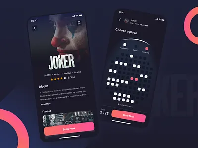 Cinema Ticket App app application booking cinema clean design joker minimal movie reservation ticket ui ux