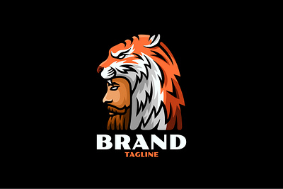 Brave Tiger Logo animal beard branding brave design exclusive face hat head illustration logo man mustache old power pride side tiger vector view