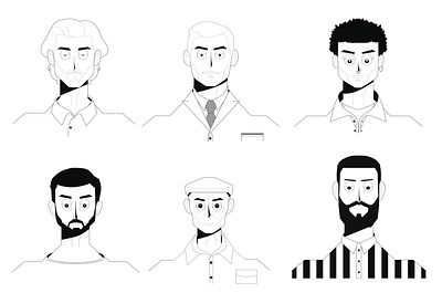 Black and White Random Men Avatars black and white illustration