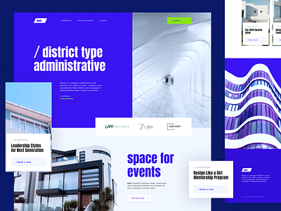 Dash - Working Space Landing Page app blue clean ui coworking design interface landing page layout minimal purple rent space ui website work working working space