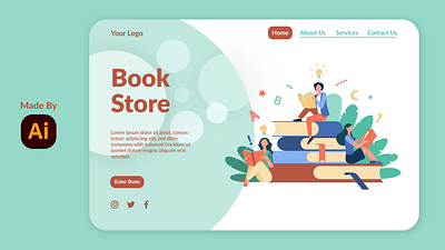 Landing Page of Book Store adobe illustrator digital art graphic design illustration illustrator landing page shop ui ui design website design website ui website ui design