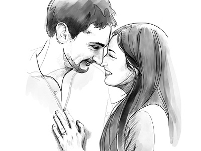 Engagement couple digital digital drawing digital illustration drawing engaged engagement illustration multimedia portrait wedding