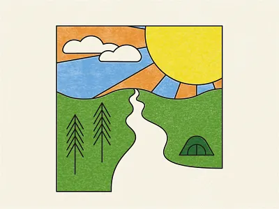 Mountain River // CHELCHA adobe illustrator atomic atomic age atomic texture camping clouds design digital art graphic design illustration illustrator line work nature outdoors photoshop retro sun texture trees true grit texture supply