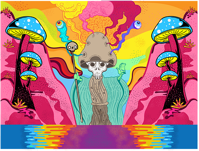 Shrooman art direction cartoon character digital eyeballs flying eyes fungi illustration magic melting mushroom nft non fungible token psychedelic shaman shroom shrooms skull space trippy