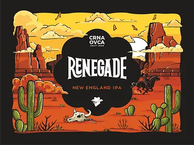 Renegade label branding comic book cowboy craft beer desert design graphic design guns icon icon set illustration logo new england ipa outlow renegade retro vibe texas vector vintage