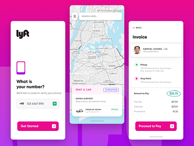 Lyft Cab App app applications cab clean design destination driver icons lyft minimal modern move plans ride transport uber ui ux