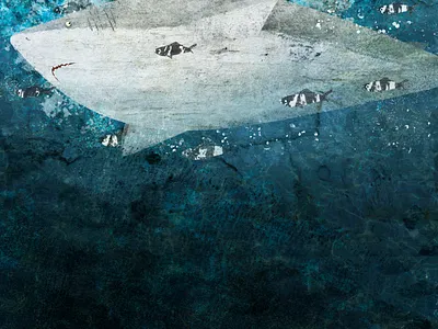 Great White Shark on the Move animals book illustration character design childrens book collage design graphic design illustration kidlitart nature ocean picture book shark shark week story texture