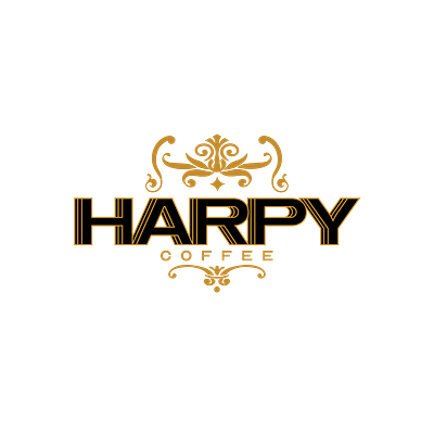 Harpy Coffee Logo black and white branding coffee coffee brand design gold logo type typography vector