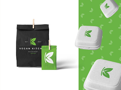 Vegan Kitchen Branding (1/4) agency brand branding design food graphic design health healthy leaf leaves letter k logo logodesign mark premium restaurant symbol vegan vegan kitchen