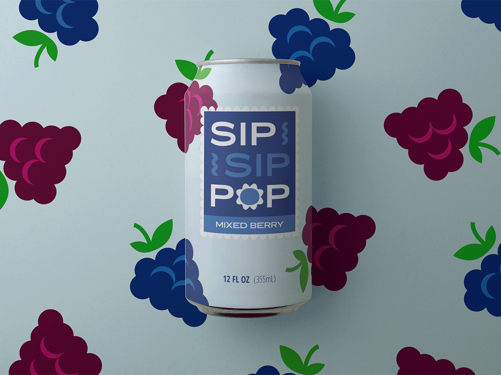 Sip Sip Pop Packaging Design berry beverage beverage brand branding design fruit graphic design illustration kombucha lime logo minimal packaging peach seltzer soda vector water