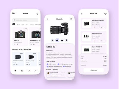 Camera Store App app branding design interface minimalist mobile mobileapp store ui uidesign uiux uxdesign