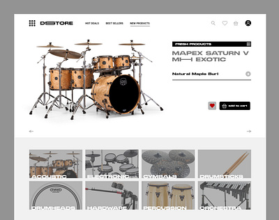 Drum Online Store - UI/Visual Design adobe xd drums industrial interface minimal store ui visual design web developing website