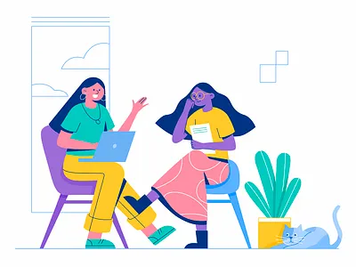 Interview business character chat communicate company flat friend girl illustration interview office talk vector woman