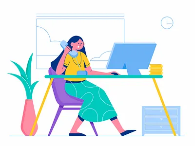 Office business character chat company flat girl hello hr illustration laptop office talk vector woman work