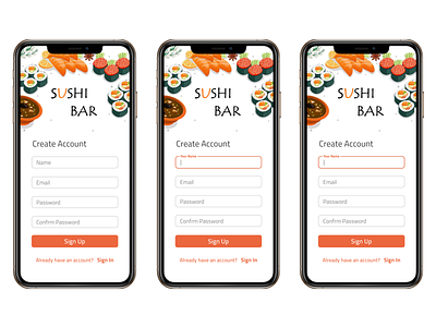 Sushi bar Sign Up page dailyui 001 design signup sushi ui