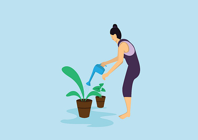 Lady watering plants design illustration vector