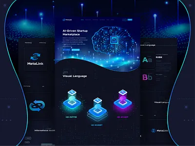 Branding Identity & Web Design For Meta Link Metaverse Platform branding branding identity crypto daap dark defi extej finance fintech gradient hero hero screen identity logo saas token ui web web design web3