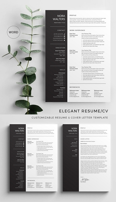 Elegant Resume clean resume creative resume cv design docx elegant resume female resume modern resume resume bundle