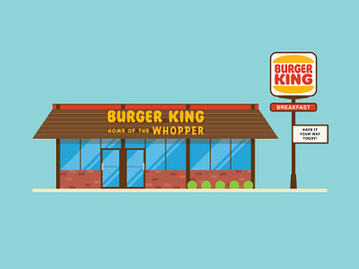 Retro 1980s Burger King 1980s america breakfast building burger burger king chris rooney fast food hamburger illustration king restaurant retro roadside signage vintage whopper