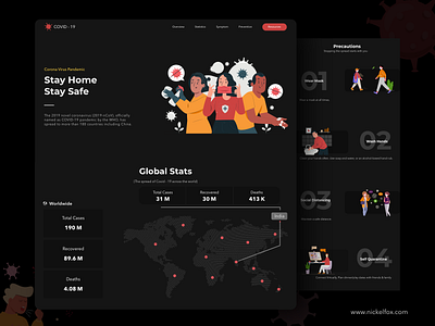 COVID-19 Awareness corona covid dark theme design health healthcare landing page medical ui vaccine web web design website world