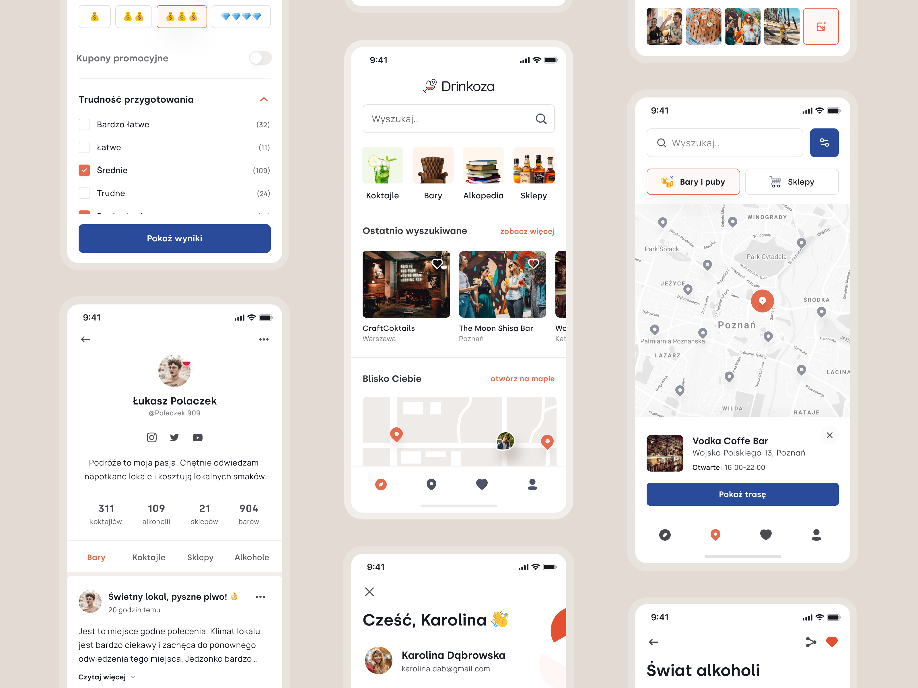 Drinkoza 🐐 - Mobile app alcohols app clean cocktails design drinks figma interface mobile ui pubs recipes stores ui ux