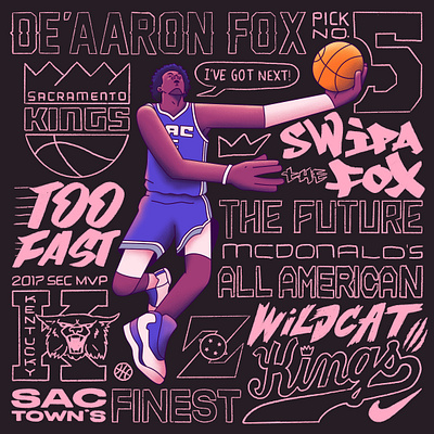 Basketball Alphabet: F is for Fox basketball deaaron fox illustration lettering nba sports typography