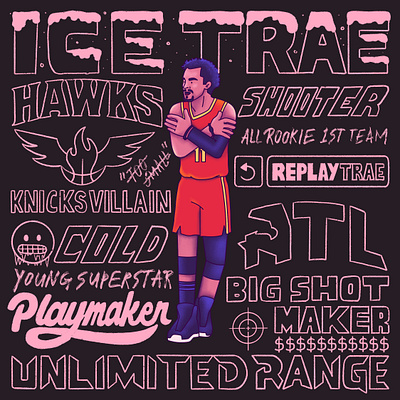 Basketball Art: I is for Ice Trae 36daysoftype atlanta hawks basketball cold ice trae illustration lettering nba sports trae young typography