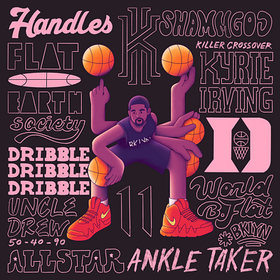 Basketball Alphabet: H is for Handles basketball brooklyn nets illustration kyrie irving lettering nba nets sports uncle drew