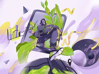 Rewarding for each step adobe illustrator app character design flat illustration line art nft procreate texture token ui vector