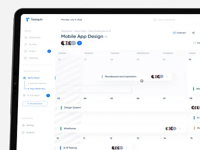 Project Management Dashboard - Calendar board calendar calendar dashboard calendar view clean dashboard design management dashboard minimalist productivity project dashboard saas side bar team team dashboard ui ux web
