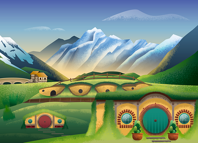 New Zealand Hobbiton 36daysoftype aoraki hobbiton illustration lord of the rings lotr middle earth new zealand the shire vector