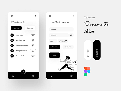 Expense manager app appdesign black expense lending manager minimal money ui ux visual white