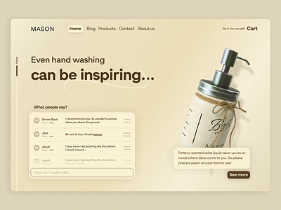 Mason Pottery-scented liquid soap creative design hand landingpage minimal pottery scent soap ui uidesign uitrends uiux userinterface ux uxdesign webdesign