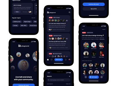 Clubhouse Exploration app clubhouse dark mode design figma greenroom live audio room mobile app ui ux