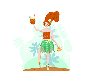 Sunny girl. Tropical character design illustration