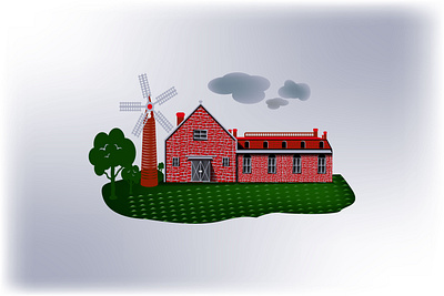 Graphic landscape with farm and field harvest