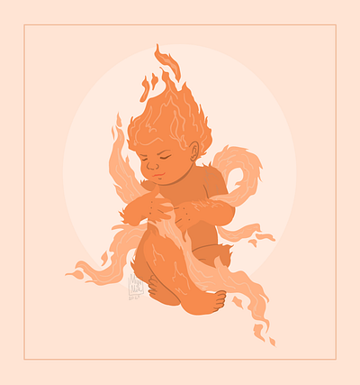 Fire elemental baby baby cartoon character design child elemental fantasy illustrator vector