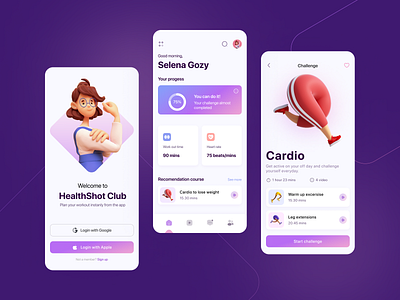 HealthShot Club Mobile App 3d branding design fitness graphic design illustration landing page logo mobile sign in sign up sport ui ux vector