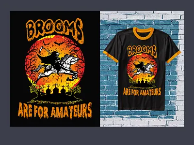 Halloween Broom T-Shirt Design Template broom horse style