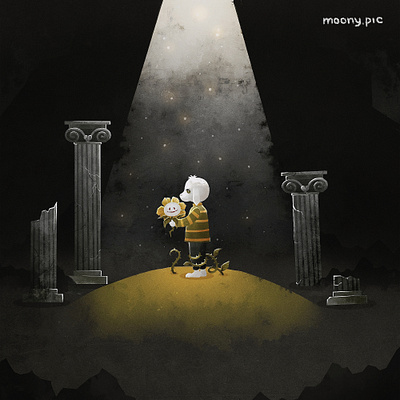 Azriel and Flowey animal art digital art fanart flower game illustration illustrator retro