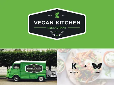 Vegan Kitchen Branding (2/4) agency badge badge design brand branding branding agency design design agency food food truck graphic design k logo leaf logo letter k logo logodesign logotype restaurant thunderdistrict vegan