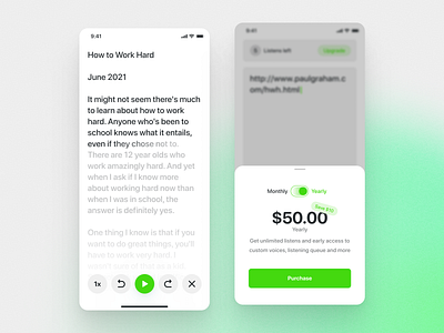 Phonic App app audio clean flat green ios minimal mobile app paywall phonic price reader sf pro rounded simple subscription swiftui