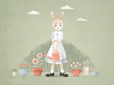 Haru in the garden animal anime art digital art fanart flowers illustration illustrator retro