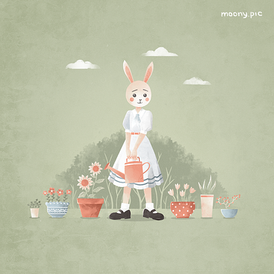 Haru in the garden animal anime art digital art fanart flowers illustration illustrator retro