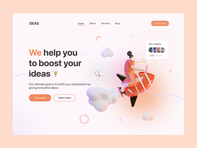 Header Exploration - Idea Boosting Web Ui. books dribbble header section hero area ideas minimal orrange tools plane profile ui webapp