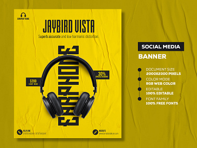 Jaybird Headphone - Social Media Banner Template headphone banner design headphone web banner design headphones wallpaper social media banner social media banner design ideas social media banner design size social media banner pack free social media banner template social media design social media design inspiration social media posts and banners